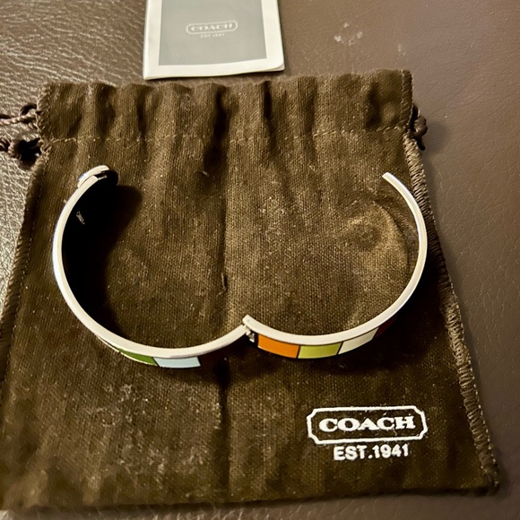 Coach NWOT hinged silvertone color block enamel bracelet. - Picture 4 of 9